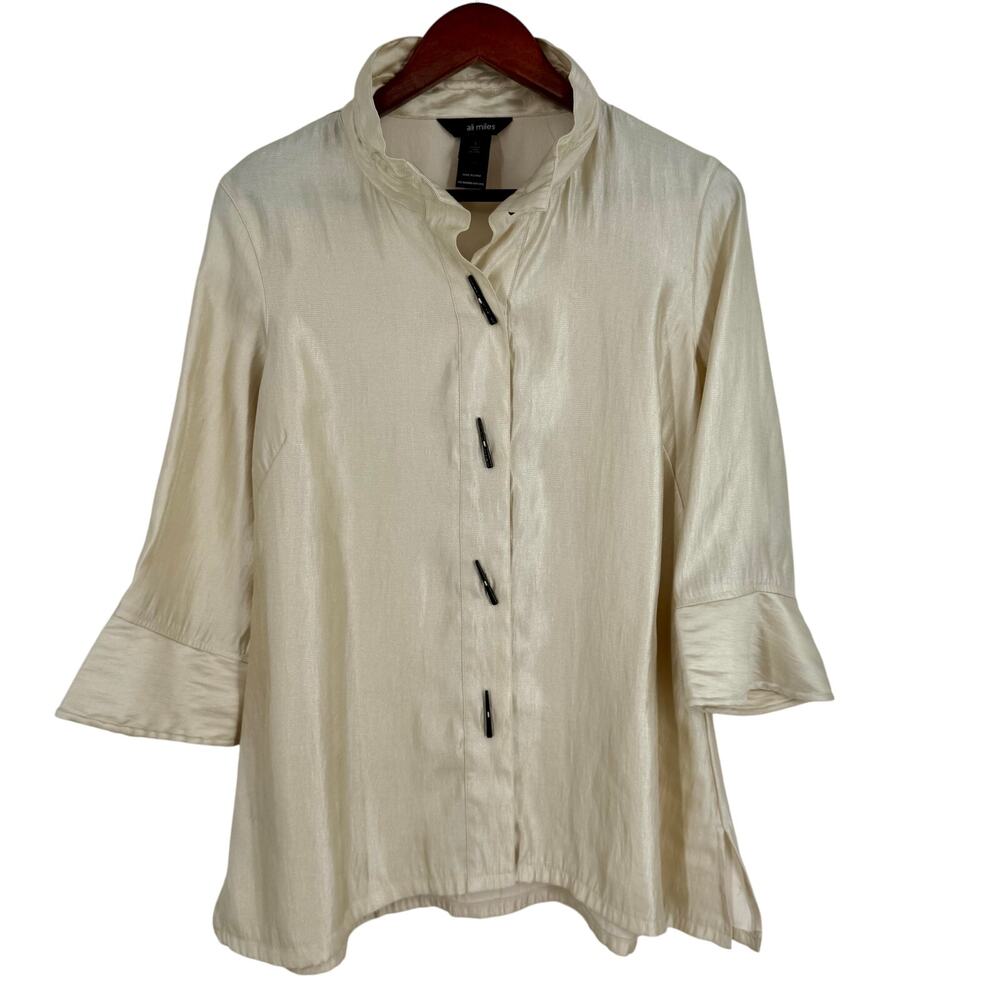 Ali Miles Small Iridescent Cream Beige Wearable Art to Wear Blouse Shirt Top